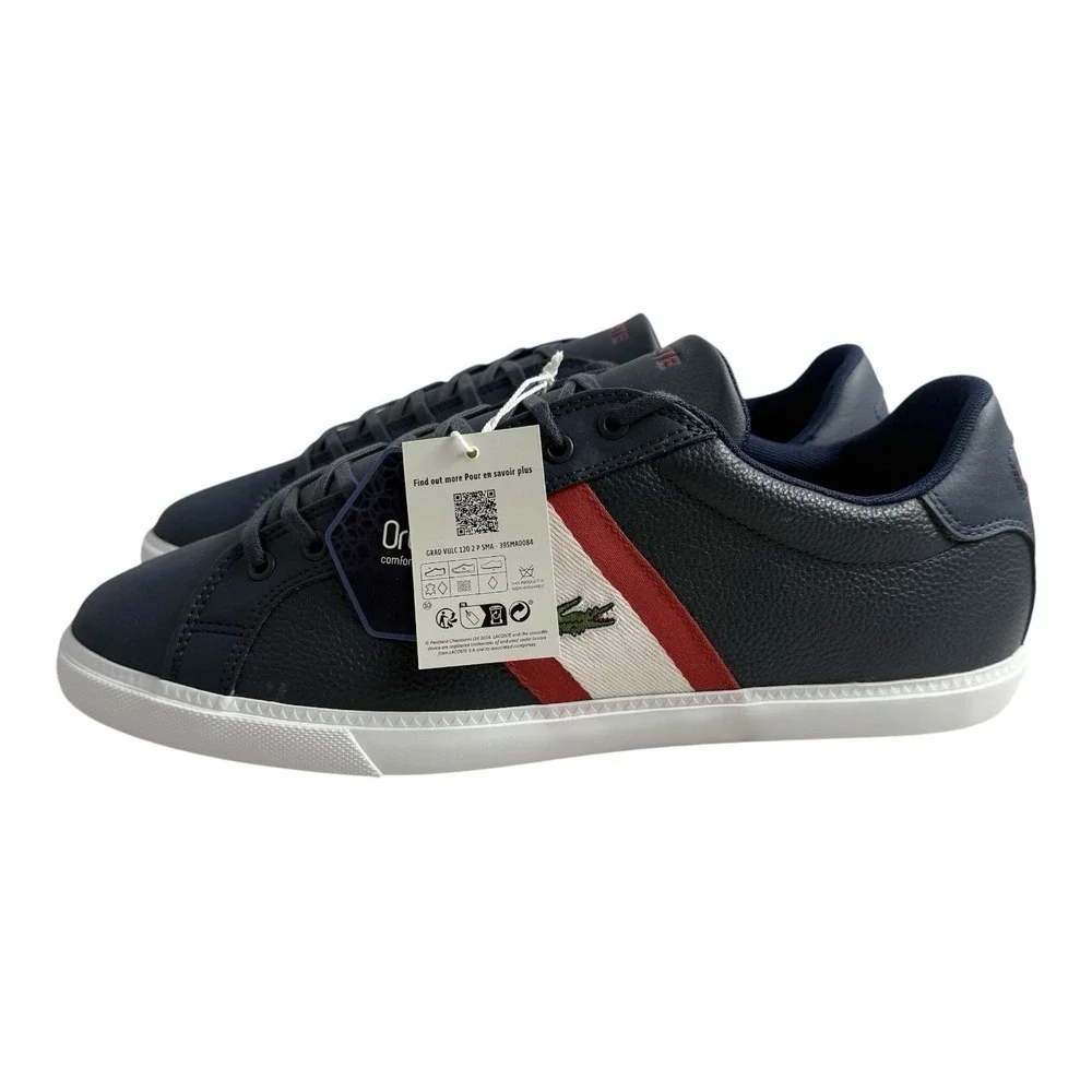 New Lacoste Grad Vulc‎ 120 Low Top Navy Leather Lifestyle Sneaker Men Size 13